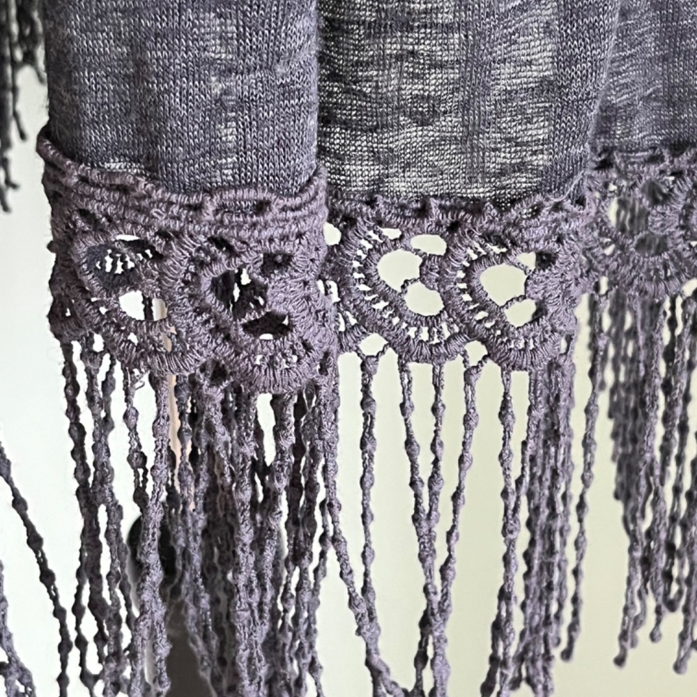 Eyeshadow Charcoal Gray Open Front Fringe Kimono L - image 6